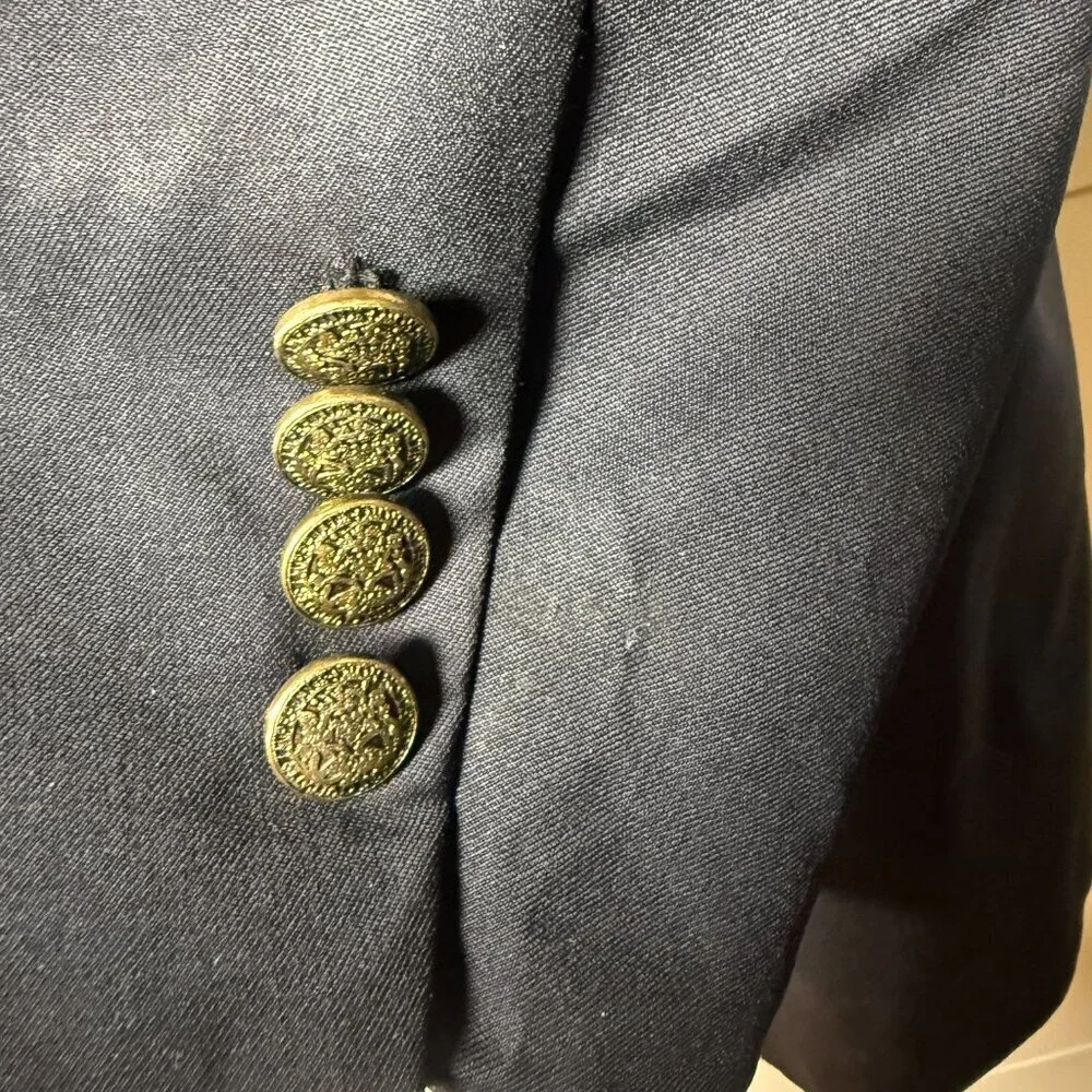 Austin Reed Mens Dillards Blue Worsted Wool Blazer Jacket 48R Gold Buttons